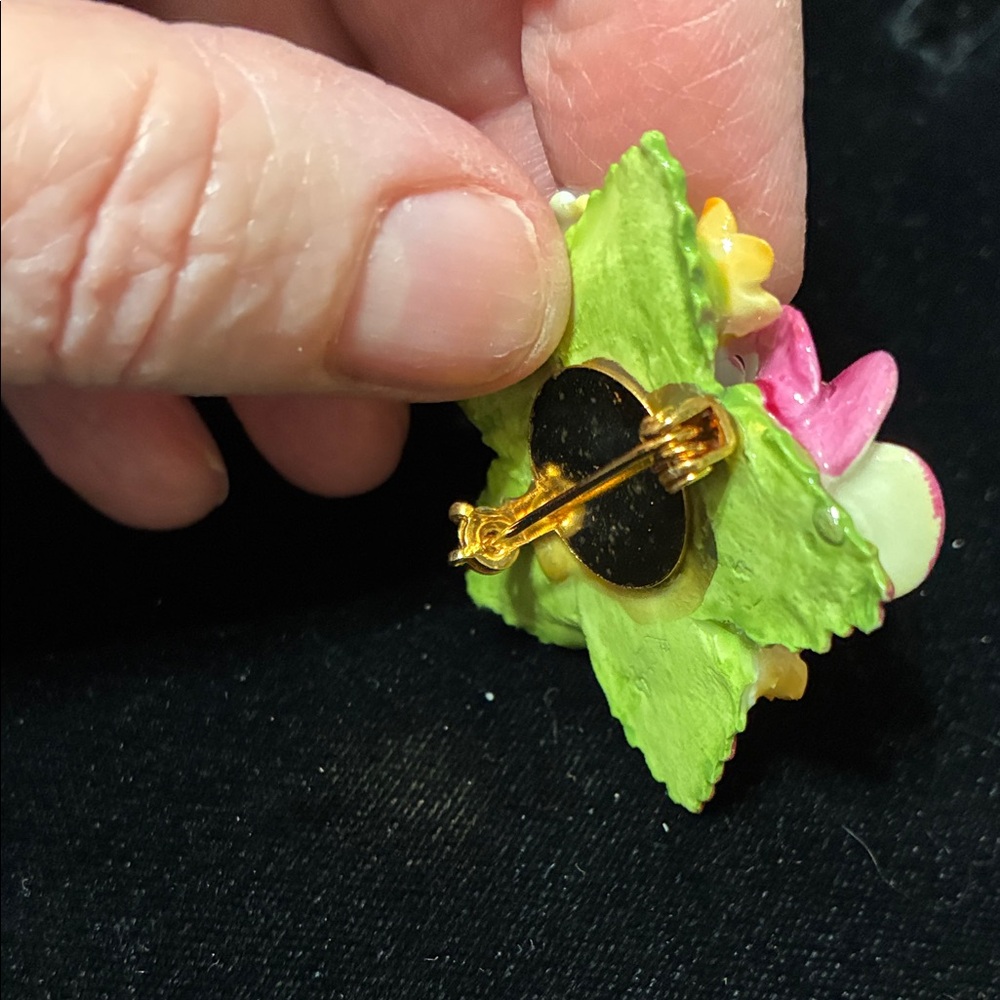Vintage Multicolor Floral Enamel Brooch - Pink, Blue & Yellow Flower Pin - Picture 9 of 10